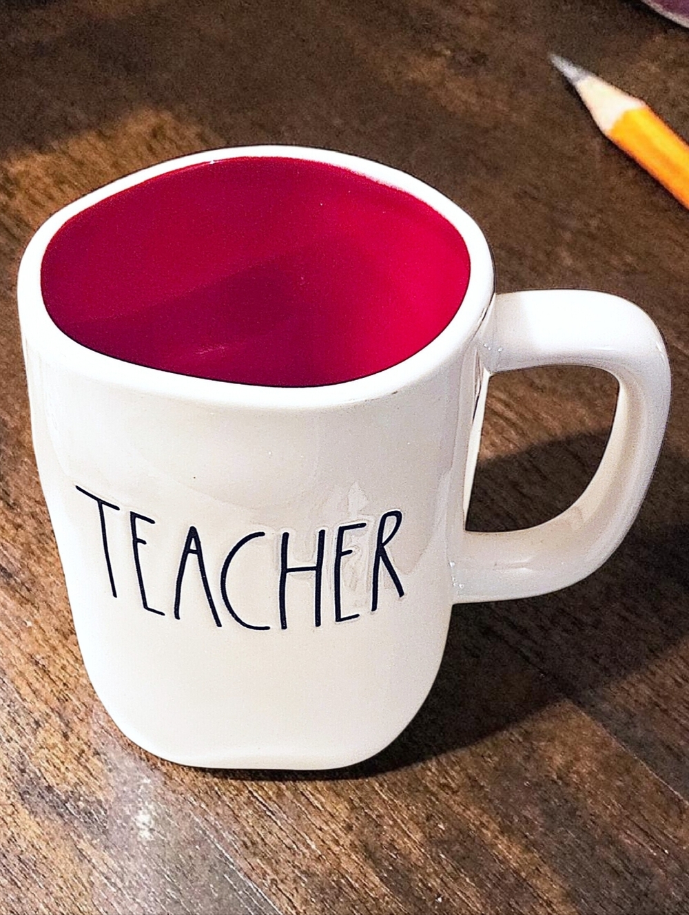 Rae Dunn Artisan Collection by Magenta Red & White Teacher Ceramic Coffee Mug